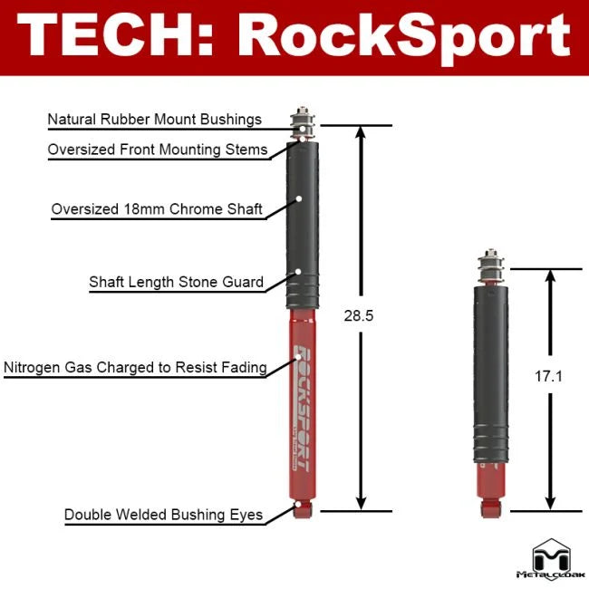 RockSport RED Long Travel Shock, JK Wrangler, Front, Pair - 1008