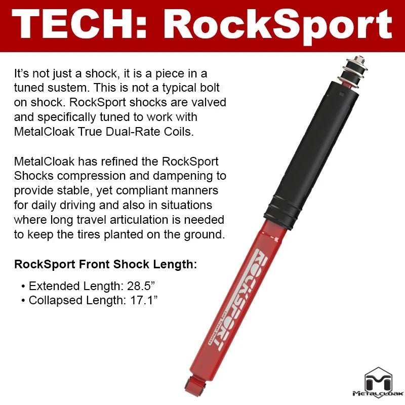 RockSport RED Long Travel Shock, JK Wrangler, Front, Pair - 1008