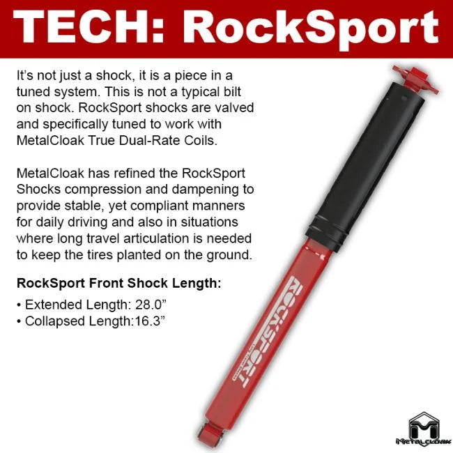 RockSport RED Long Travel Shock, JK Wrangler, Rear, Pair - 1009
