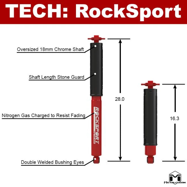 RockSport RED Long Travel Shock, JK Wrangler, Rear, Pair - 1009