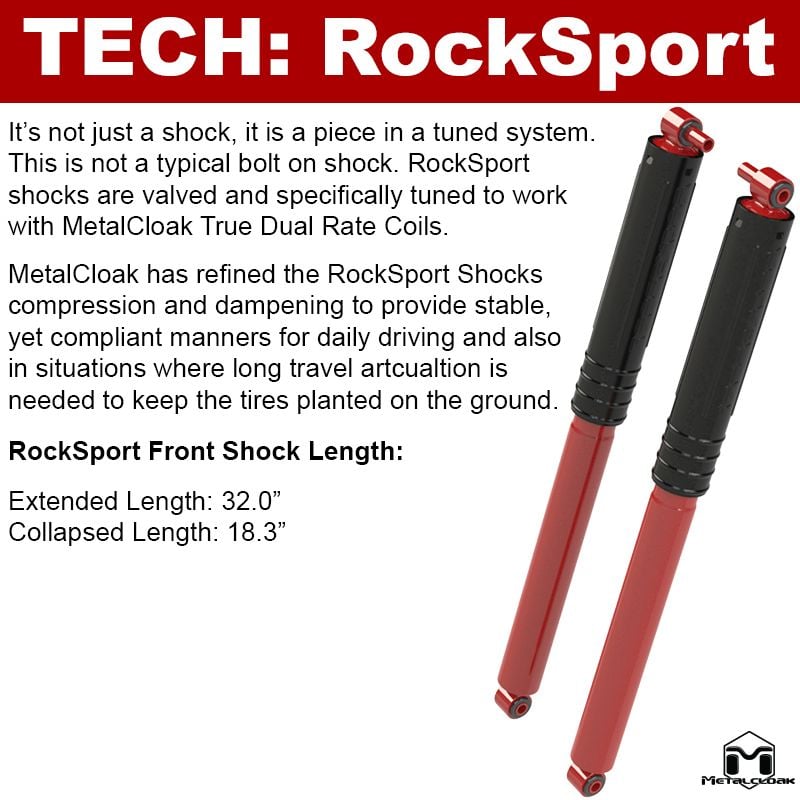 RockSport RED Long(er) Travel Shocks, JL Wrangler, Rear, Pair - 1070